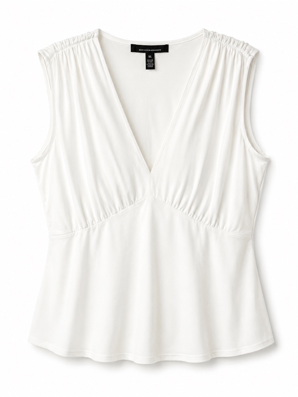NWT White House Black Market Shirred V-Neck Empire Top White XL
